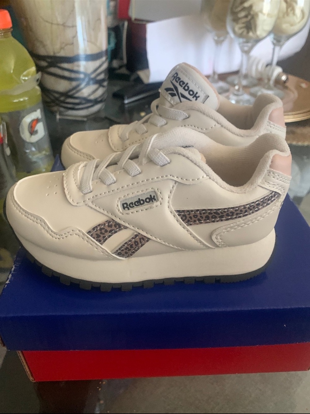 Reebok Kids White Sneakers with Pink Accent